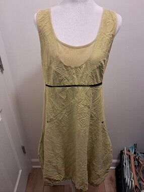 Dolcezza Dress Women's Medium M Chartreuse Crinkle Texture Artsy Lagenlook
